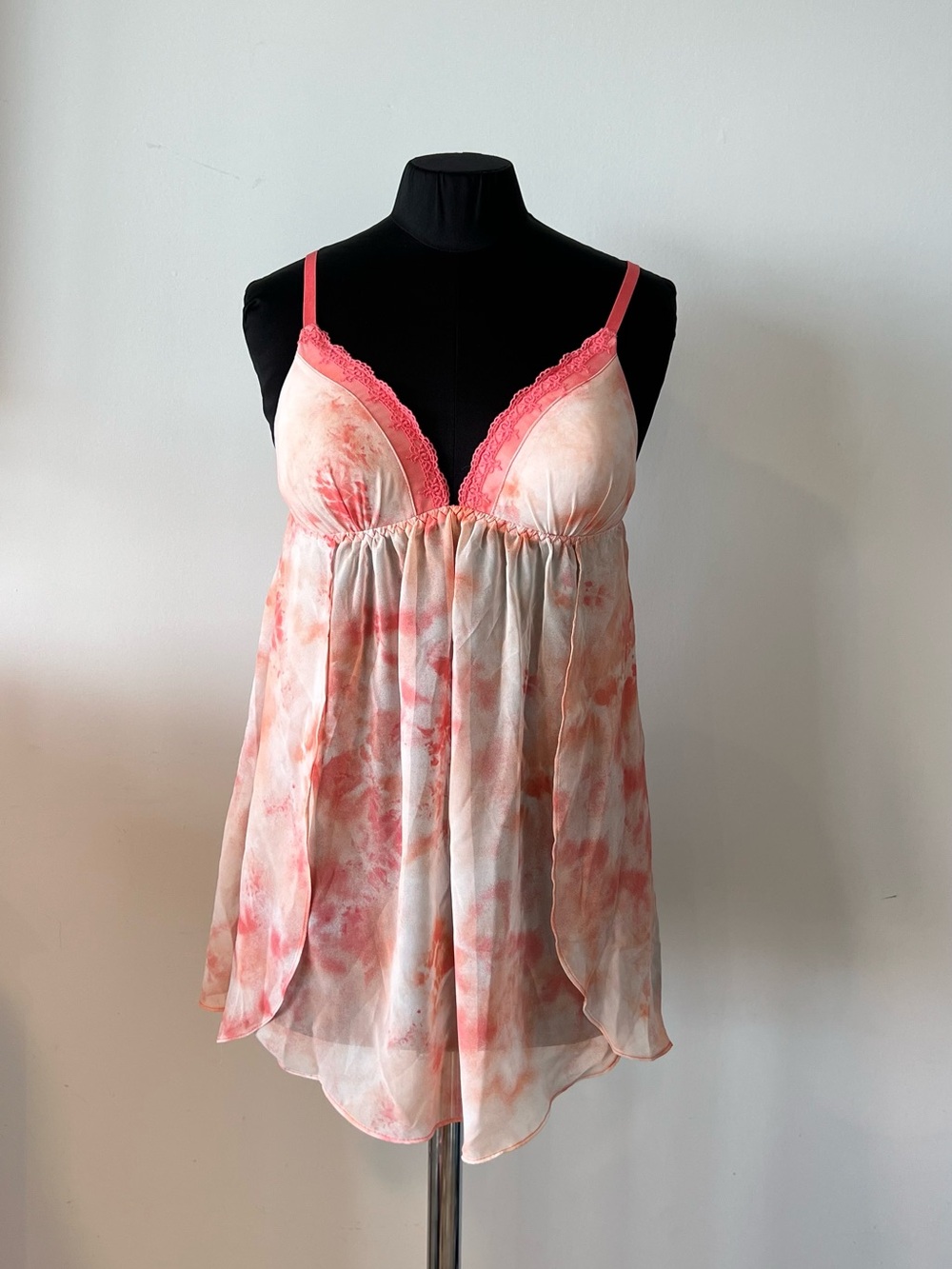 Tie-Dye Lace-Trim Pink Babydoll Chemise